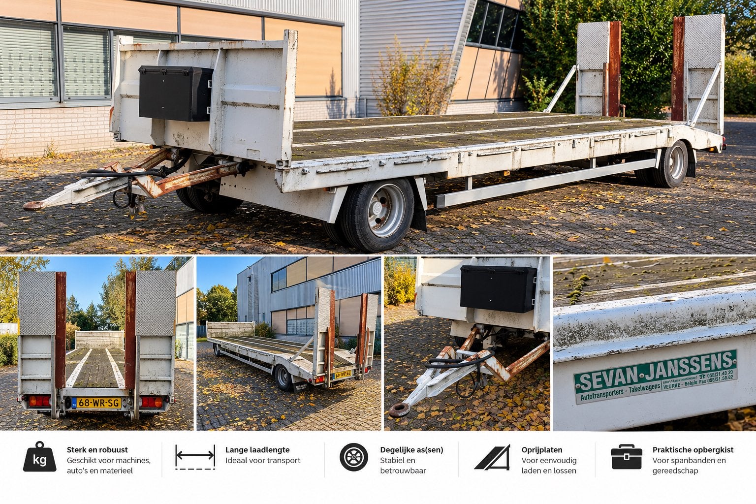Zware Sevan-Janssens Dieplader/Autotransporter – Oprijplaten, Ophalen, Gebruikt