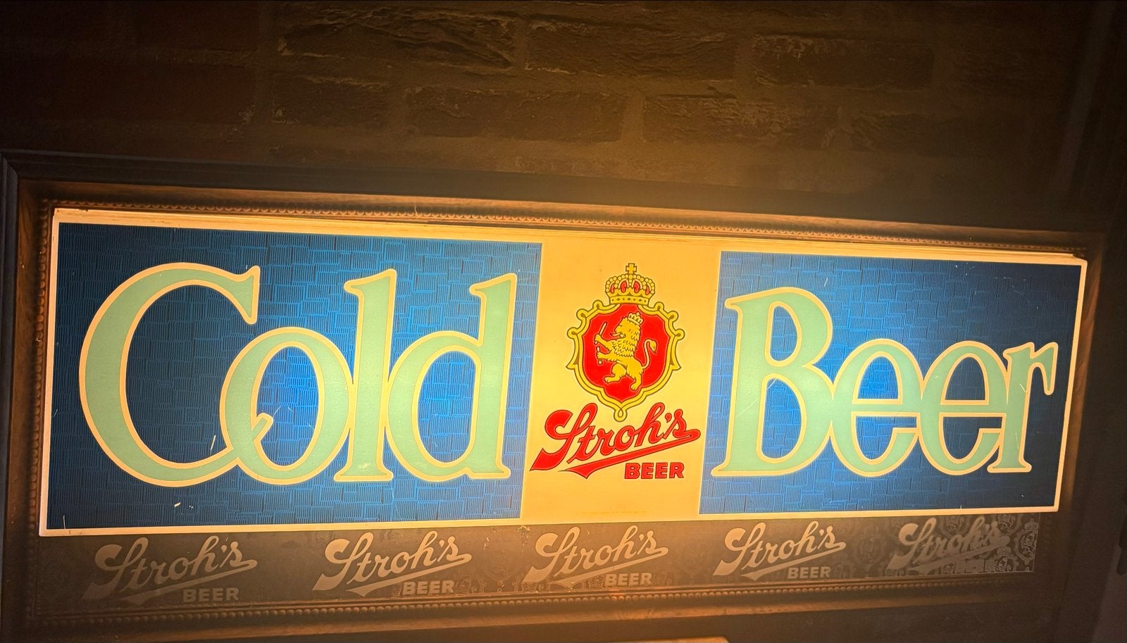 Vintage Stroh's Cold Beer Lichtbak - 99,5x40,5x15 cm, Ophalen of Verzenden, Gebruikt, Lichtbak of (neon) lamp