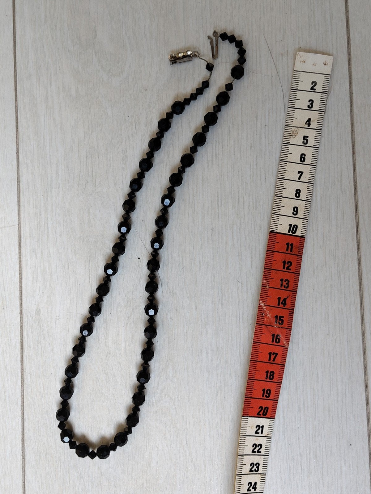 Vintage Zwarte Glasketting – Facetgeslepen Kralen – Jaren ’5, Ophalen of Verzenden, Gebruikt, Zwart, Met strass