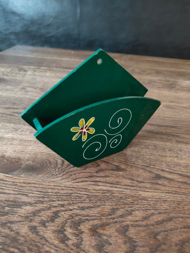 Handgeschilderde Koffiefilterhouder - Groen met Bloemen, Hout, Ophalen of Verzenden, Groen, Overige typen