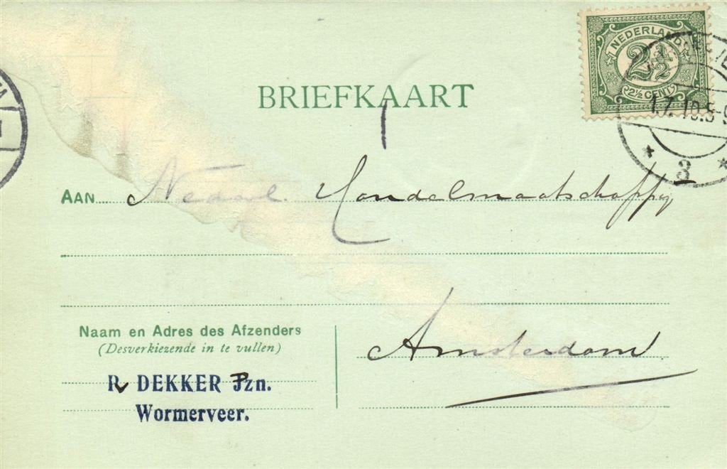 P. Dekker Jzn., Wormerveer. - 07.1910 - briefkaart