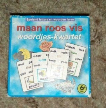 Nieuwstaat kinderspel maan roos vis kinder kwartet, Ophalen of Verzenden, Zo goed als nieuw, Taal en Lezen