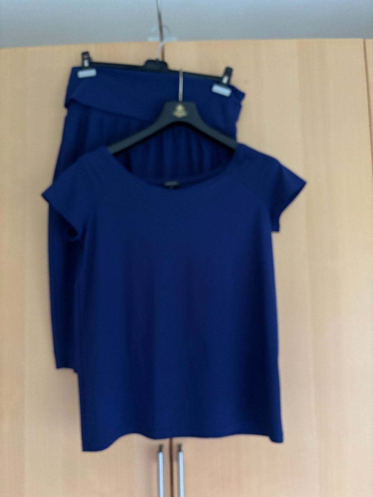 Prachtige travelstof blauwe rok met top van MOQ, maat XL, Ophalen of Verzenden, Zo goed als nieuw, Maat 46/48 (XL) of groter, Blauw