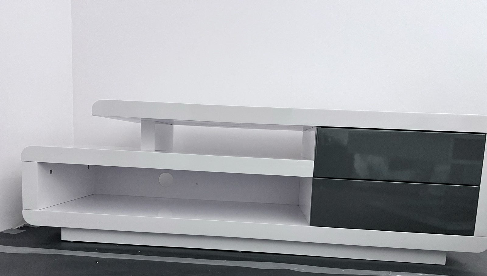 Salontafel en TV-meubel set - Modern wit met grijs, Ophalen, 100 tot 150 cm, Zo goed als nieuw, Minder dan 100 cm