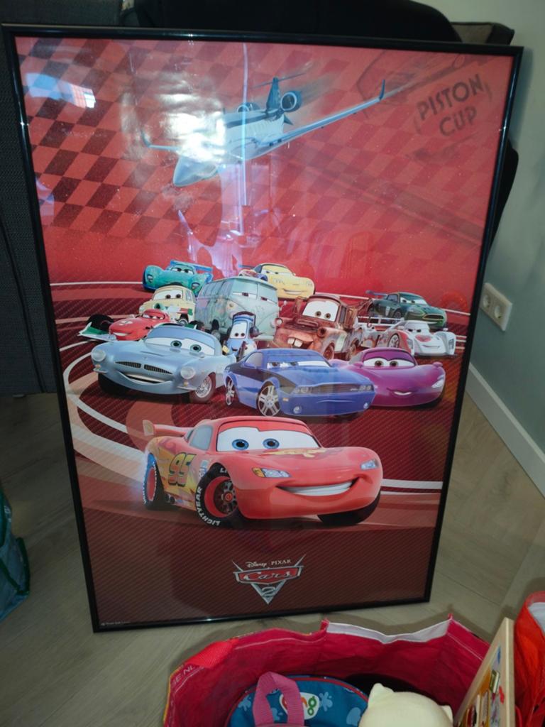 Cars poster in lijst, Ophalen, Minder dan 75 cm, 50 tot 70 cm, 105 cm of meer