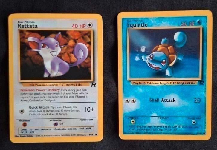 1st Edition Pokémonkaarten Team Rocket Rattata / Squirtle, Ophalen of Verzenden, Zo goed als nieuw, Meerdere kaarten