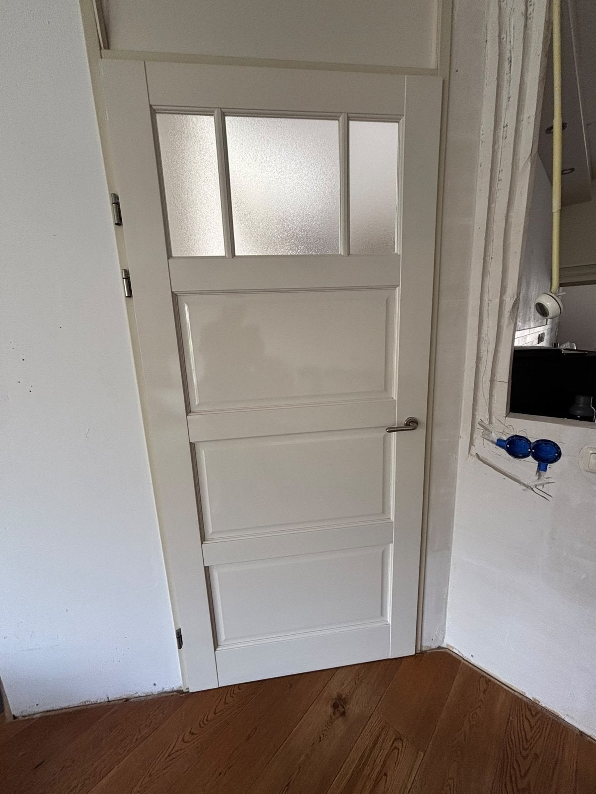 Witte binnendeur met glaspanelen, Ophalen, Gebruikt, 80 tot 100 cm, Binnendeur