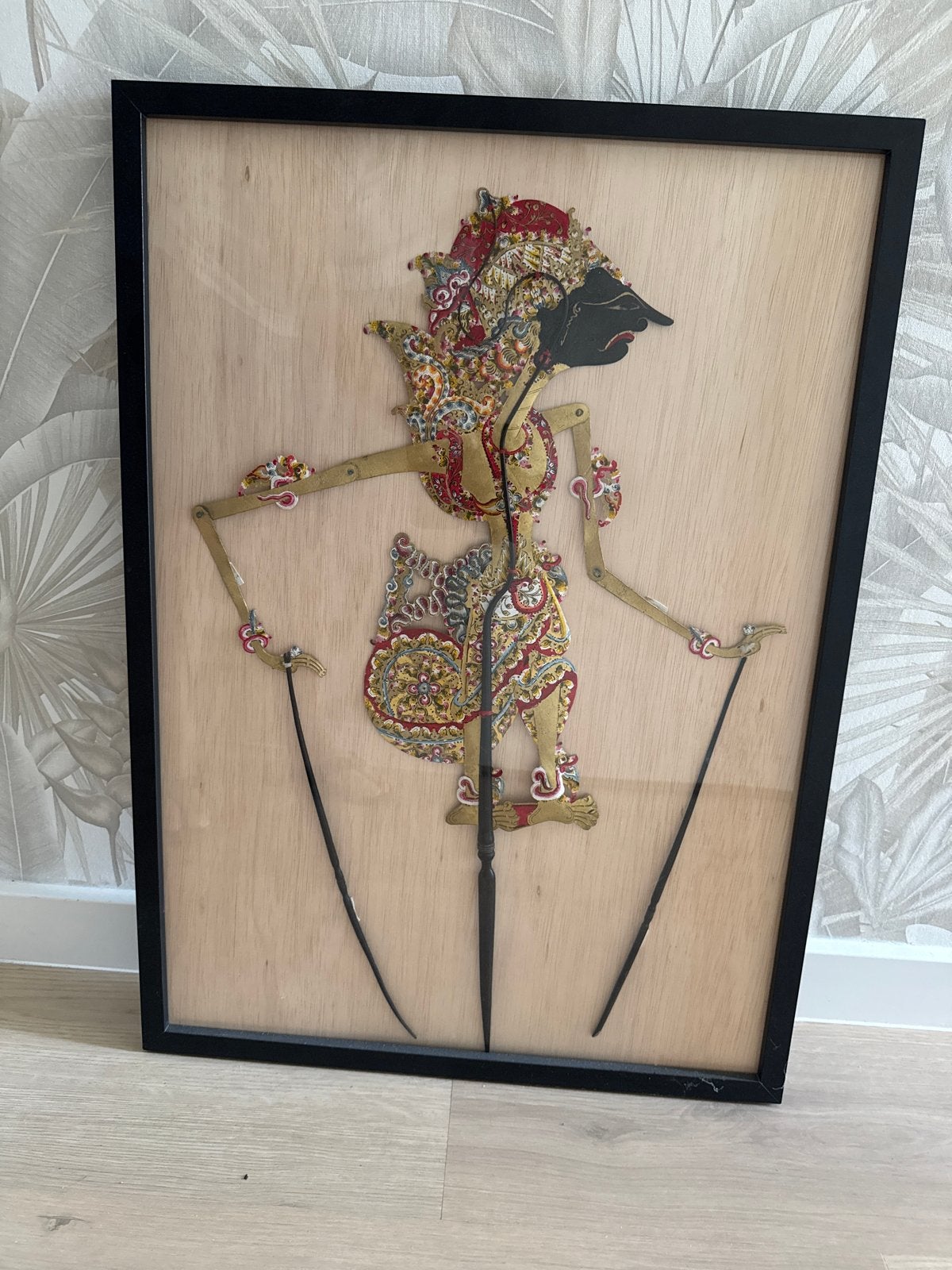 Ingelijste Wayang Kulit pop - Javaanse schaduwpop, Ophalen of Verzenden