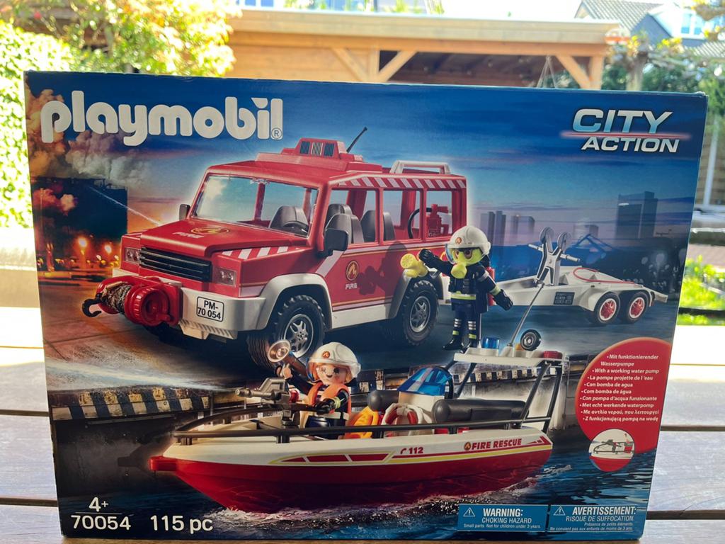 Playmobil 70054 Brandweerwagen met trailer en boot, Kinderen en Baby's, Speelgoed | Playmobil, Ophalen of Verzenden, Zo goed als nieuw
