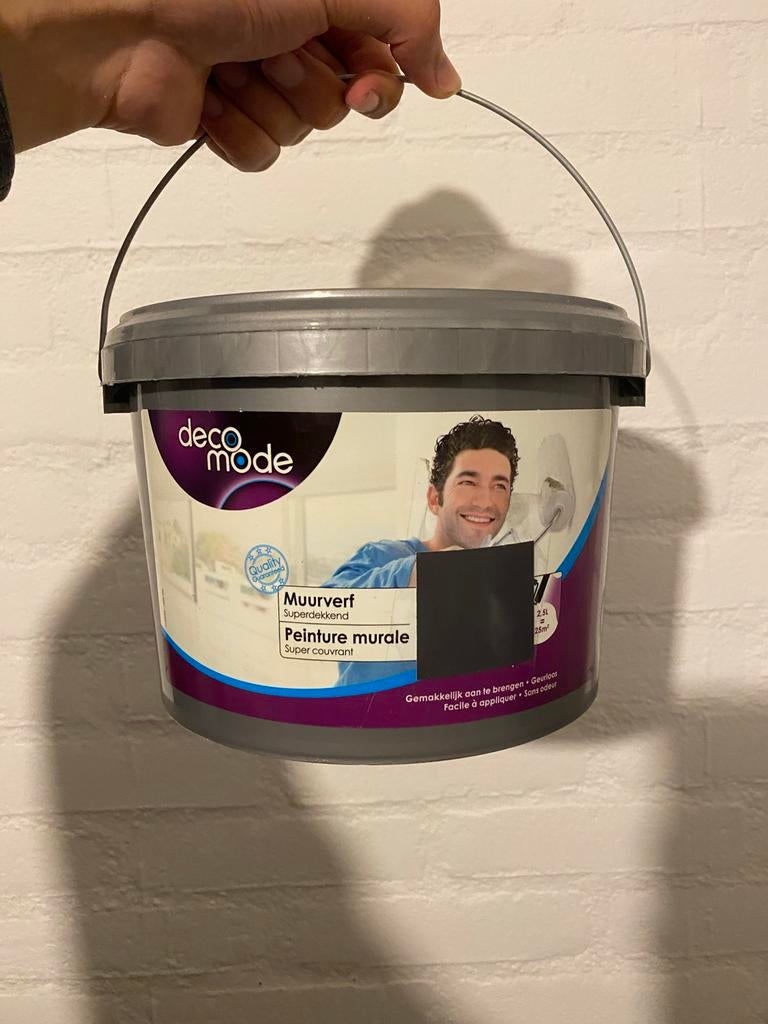Deco Mode Muurverf Mat Antraciet Donker 2.5L, Doe-het-zelf en Verbouw, Nieuw, Ophalen of Verzenden, Verf, Grijs