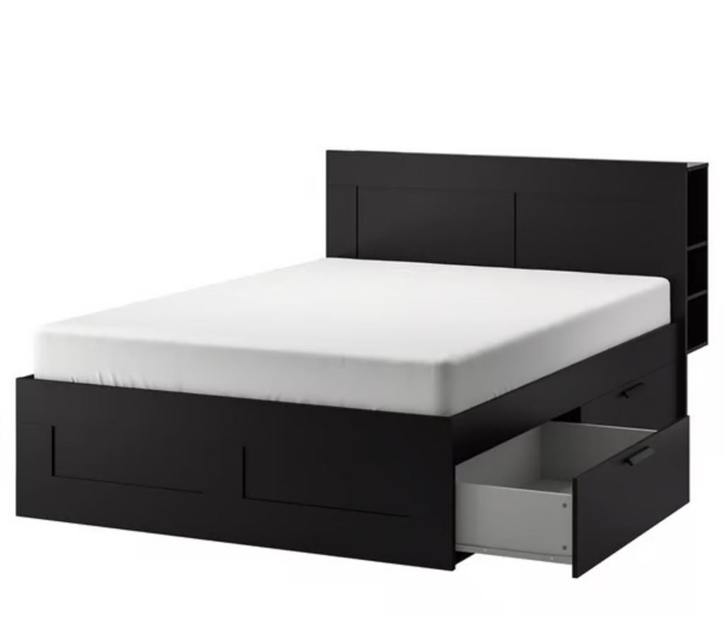 IKEA BRIMNES bed met 4 lades inclusief matras 180x200 zwart, Ophalen, Wit, Tweepersoons, Zo goed als nieuw