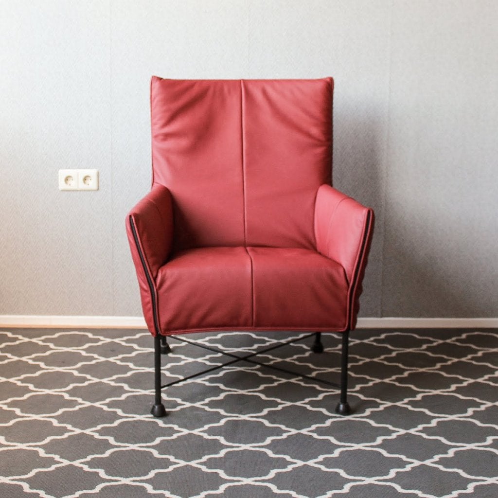 Montis Charly Fauteuil Donkerrood Leer - Zwart (Op Doppen), Huis en Inrichting, Niet ingevuld, Zo goed als nieuw, Niet ingevuld