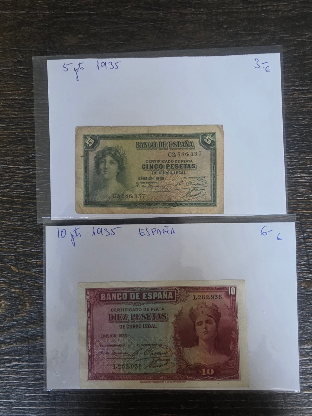 Spaanse biljetten 5 en 10 Pesetas 1935, Verzenden, Overige landen, Setje