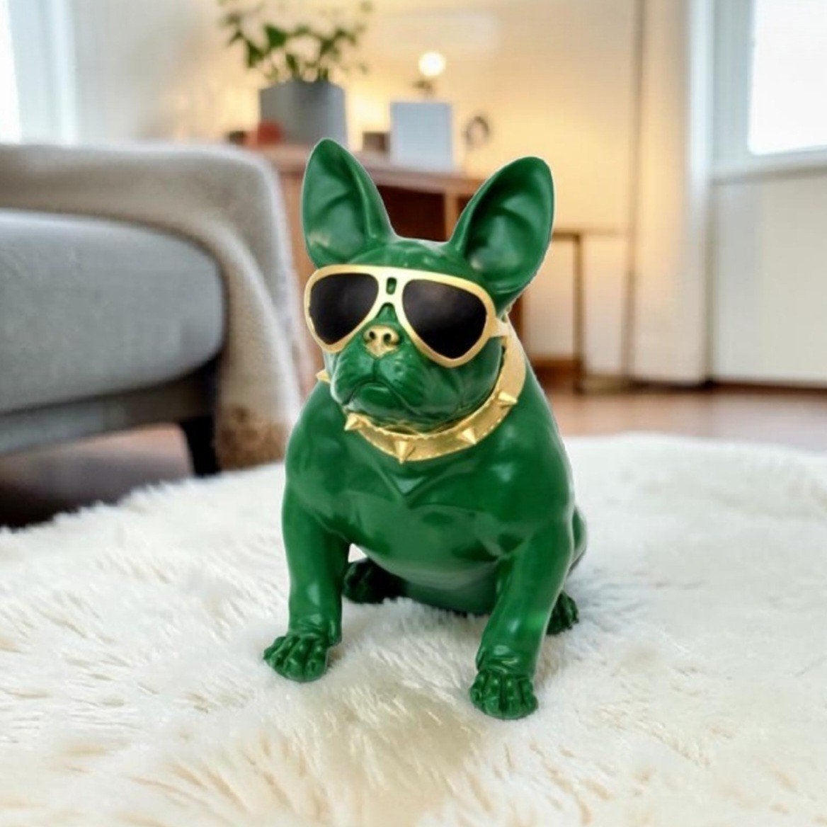 Franse bulldog groen beeld katten en poezen beelden kopen, Ophalen of Verzenden, Nieuw, Dier