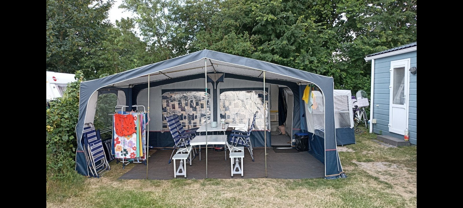 Ruime voortent, luifel en uitbouw maat 9 voor caravan, Caravans en Kamperen, Ophalen of Verzenden, Gebruikt, Polyester, Overige merken