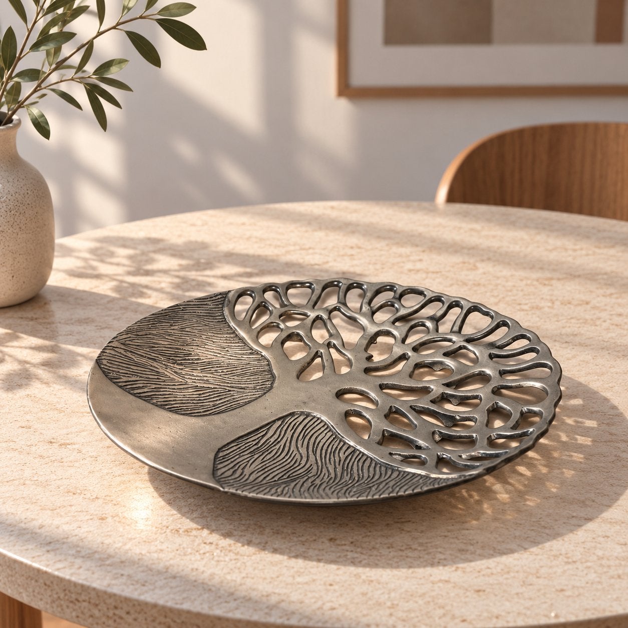 Vintage Tree of Life aluminium schaal, *, Gebruikt, Schaal, *