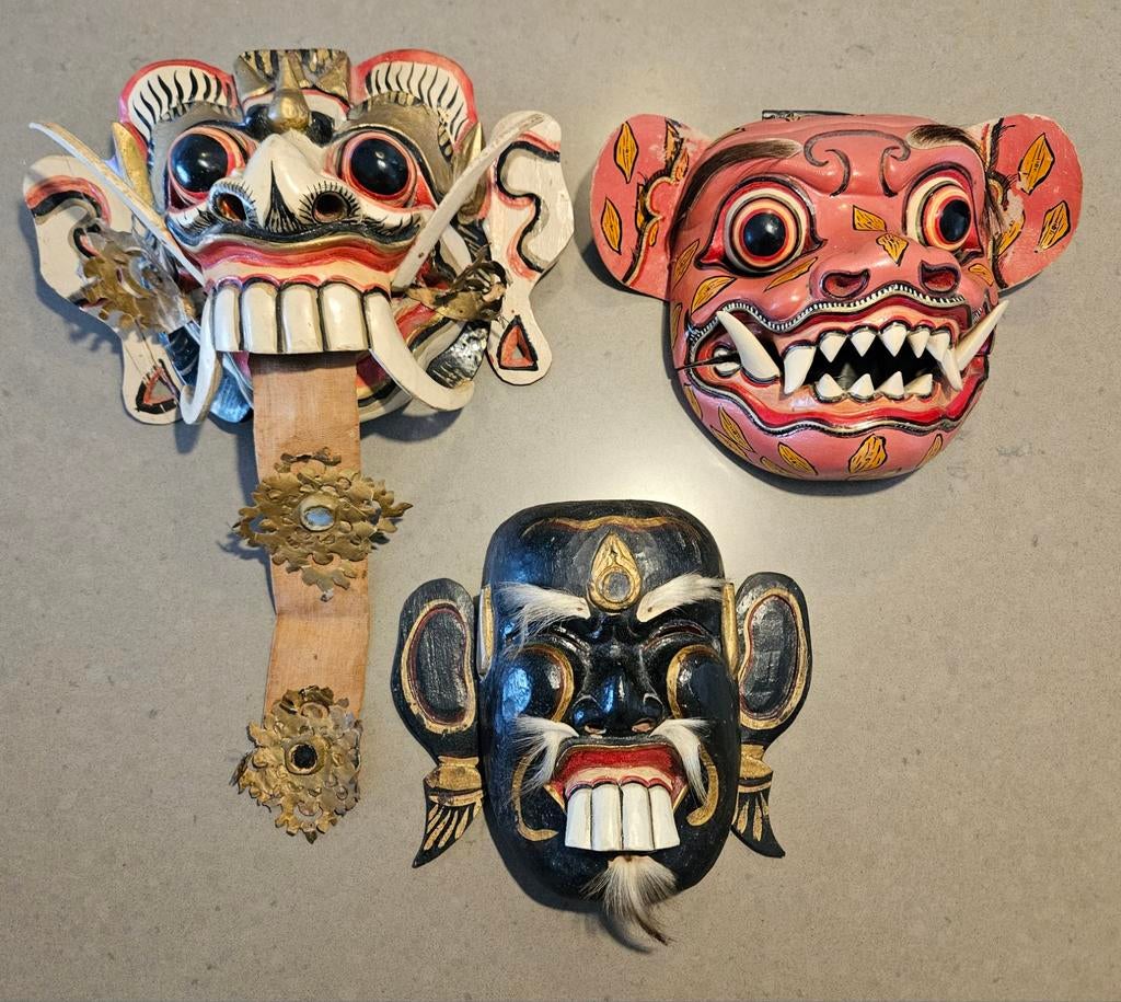 Set van 3 Balinese Maskers - Handgesneden Hout, Ophalen of Verzenden