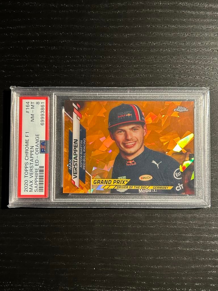 2020 Topps Chrome F1 Max Verstappen Sapphire Orange PSA 8, Ophalen of Verzenden, Zo goed als nieuw, Formule 1