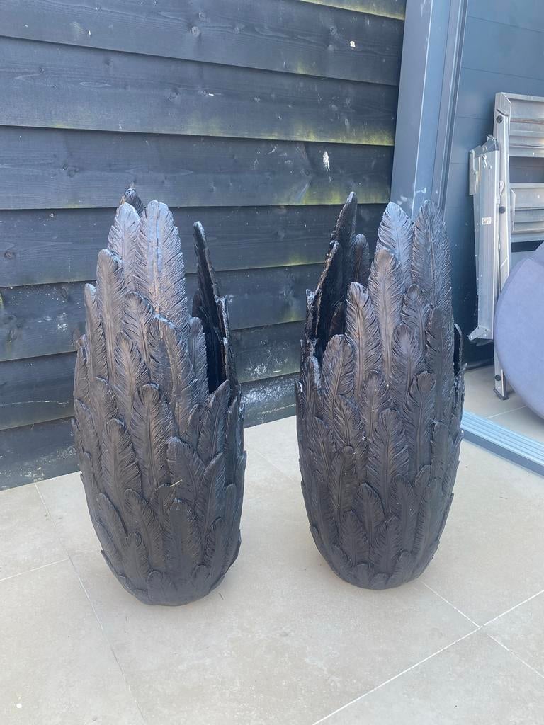 Unieke Colmore vaas met verenpatroon - 80 cm hoog, Ophalen, Overige materialen, Zwart, Zo goed als nieuw