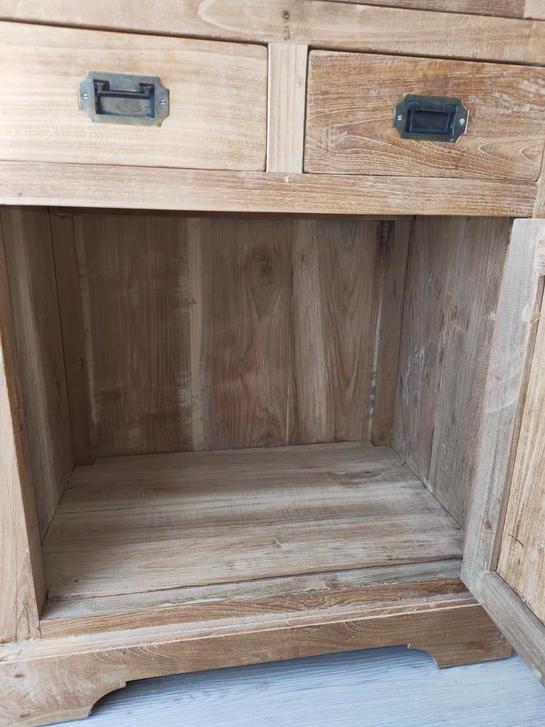 Massief houten vitrinekast met lades en deuren, Gebruikt, Met deur(en), 25 tot 50 cm, Landelijk, Landelijk