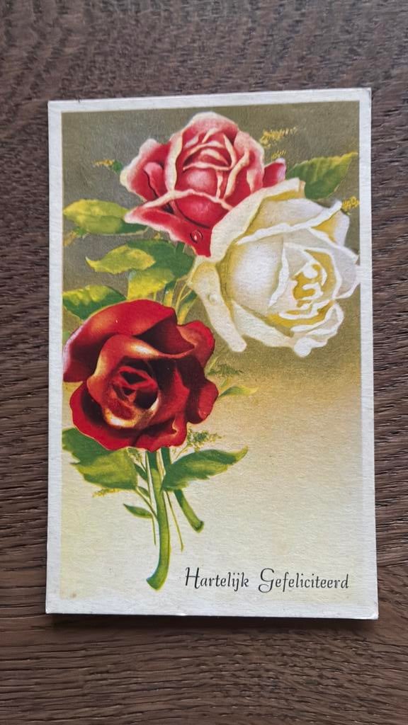 Hartelijk gefeliciteerd. Rozen, 3 kleuren., Ophalen of Verzenden, Gelopen