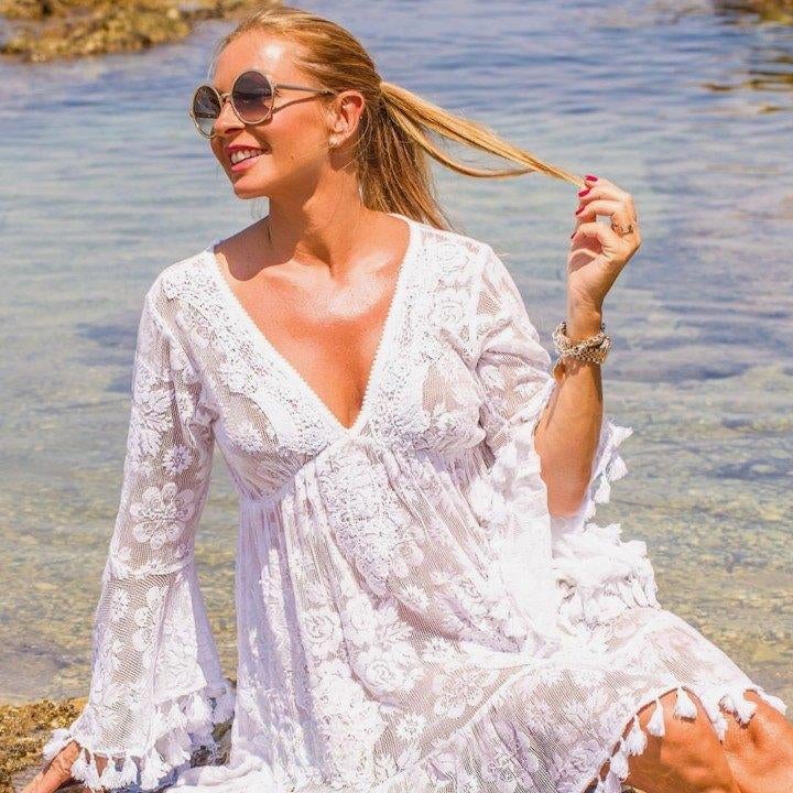 ANTICA SARTORIA ibiza tuniek met kraaltjes mt L NIEUW, Ophalen of Verzenden, Nieuw, Maat 38/40 (M)