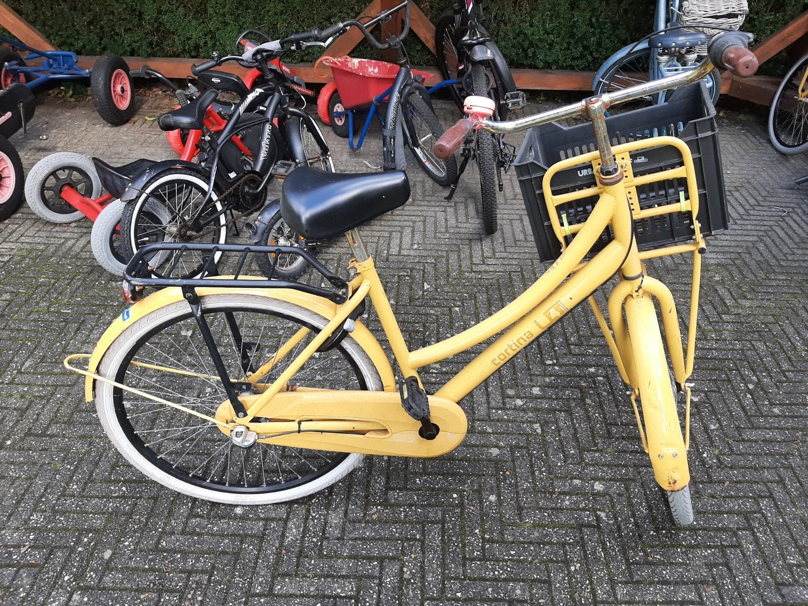 Gele Cortina kinder fiets met Mand - Gebruikt, Velgrem, Ophalen, Overige merken, 53 tot 56 cm