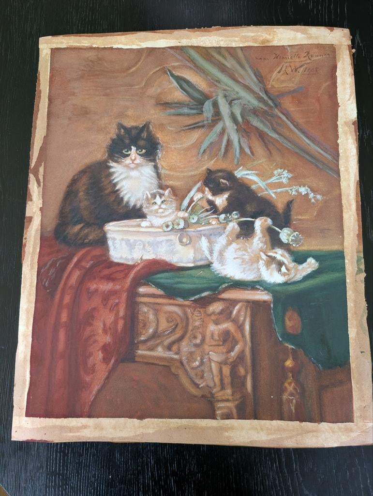 Aquarel naar Henriette Ronner-Knip, Ophalen of Verzenden