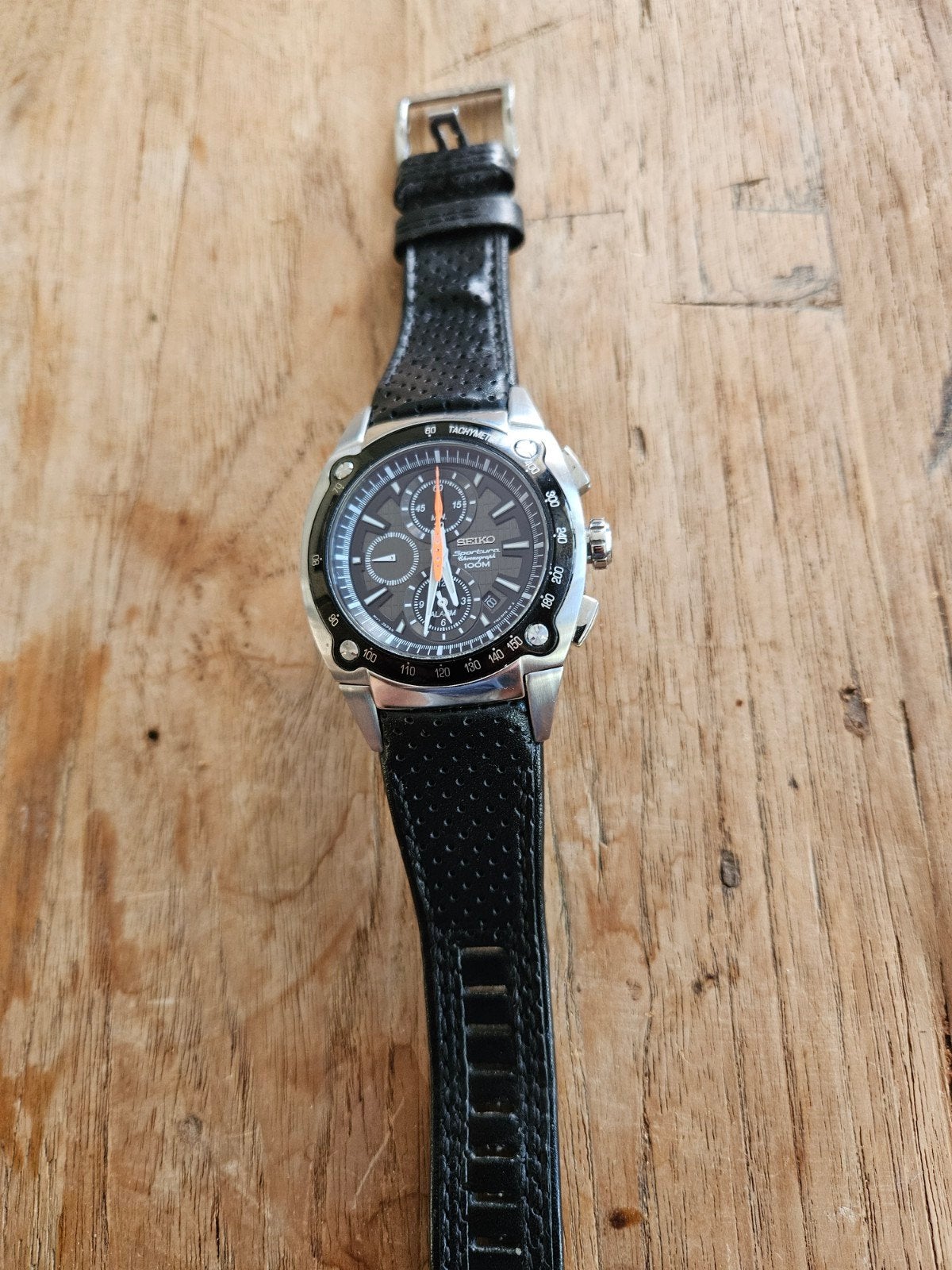 seiko sportura chronograaf 100m, Ophalen, Zo goed als nieuw, Staal, Seiko