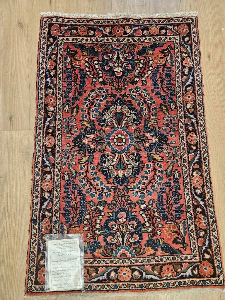 Vintage handgeknoopt perzisch tapijt hamadan 92x57, Info@SlatsAntiek.nl, Tweedehands, 50 tot 100 cm, Perzisch