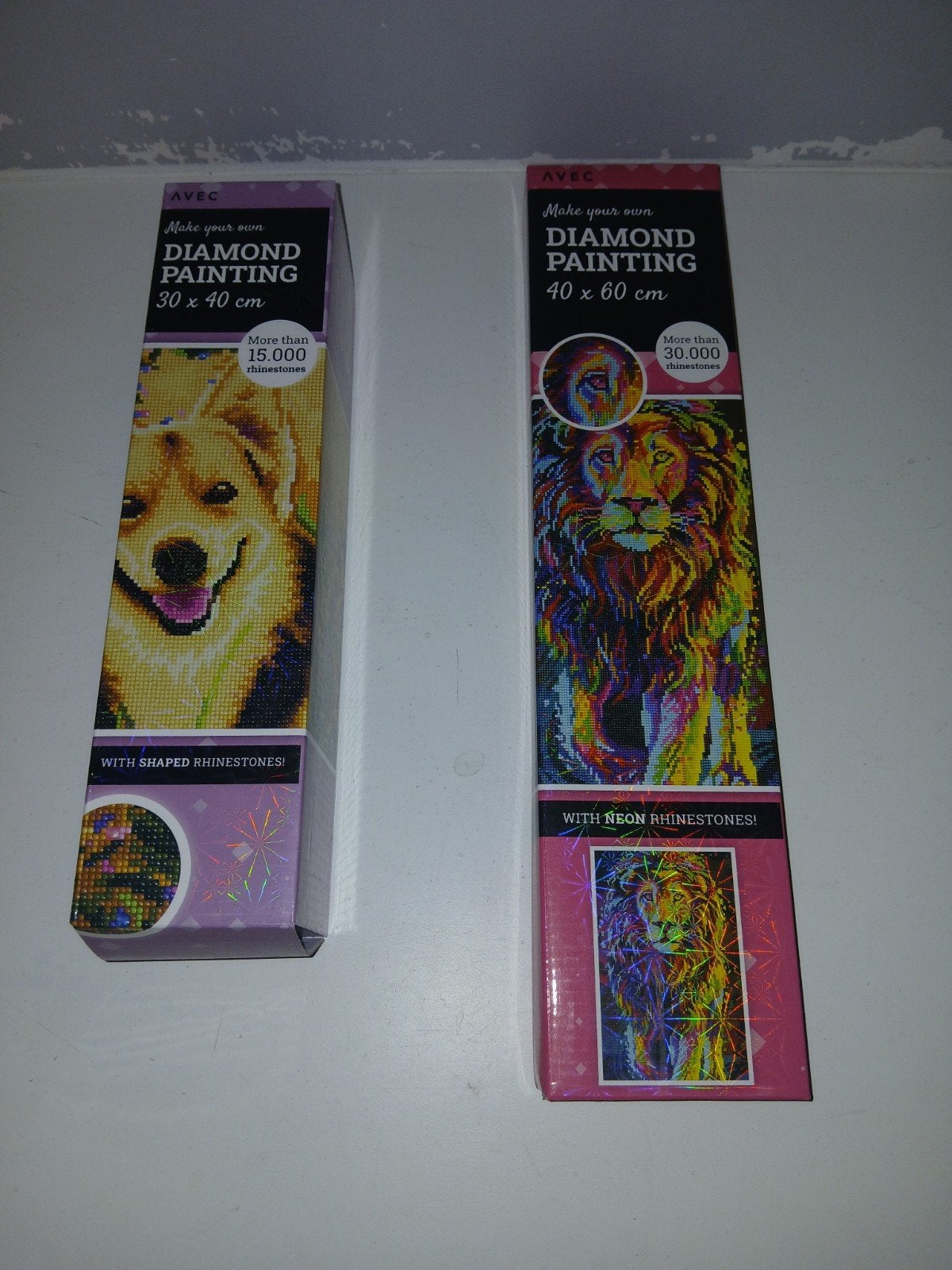 Diamond Painting Set: Hond (30x40cm) & Leeuw (40x60cm), Nieuw, Meerkleurig, Ophalen of Verzenden, Kunststof