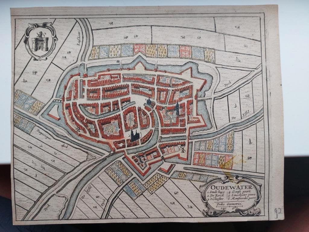 3 / Plattegrond uit 1649 van Oudewater door Joan Blaeu, Ophalen of Verzenden