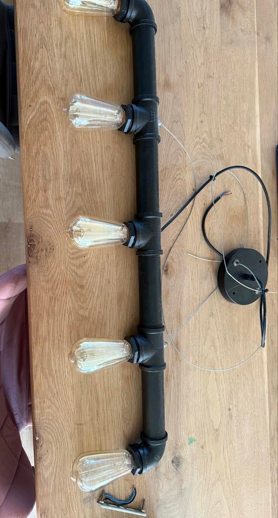 Industriële buislamp met 5 Edison lampen + 2 reserve, Ophalen, Zo goed als nieuw, Metaal, Minder dan 50 cm