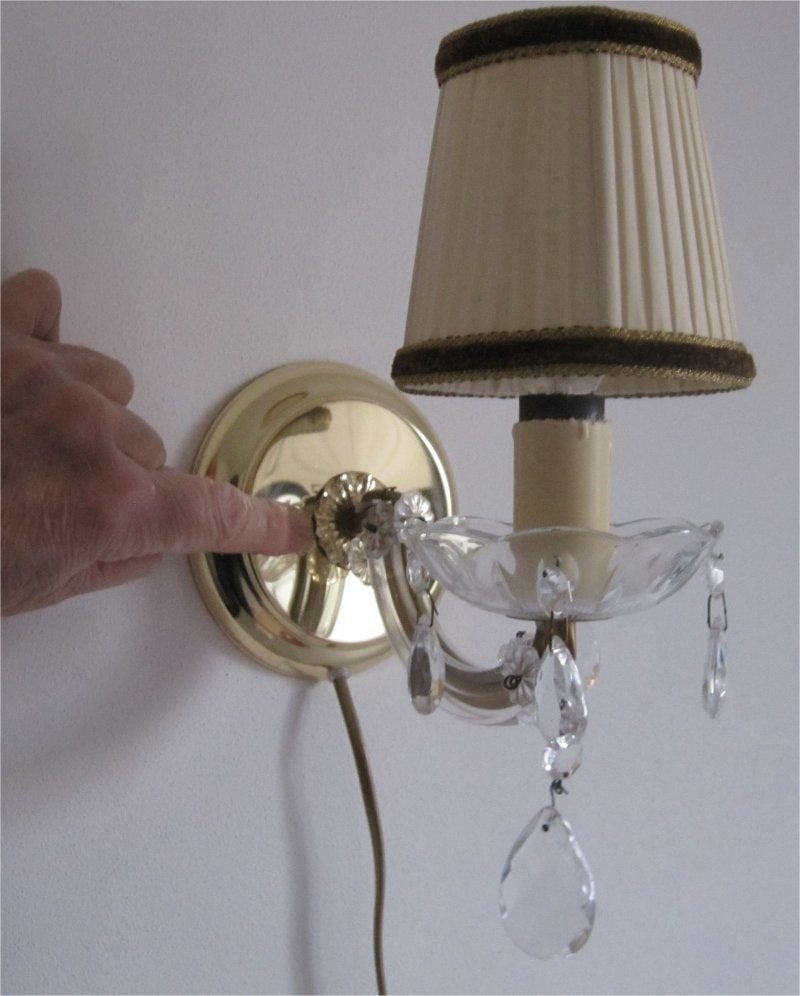 Brocante (wand) schemerlamp (compleet met kapje en snoer), Ophalen of Verzenden
