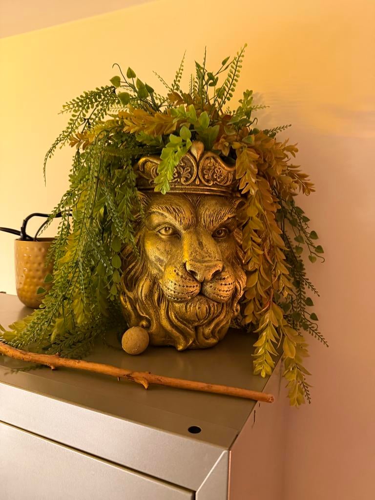 Gouden Leeuwenkop Kunstplant met Pot - Unieke Decoratie, Ophalen, Binnen, Kunstplant, Zo goed als nieuw