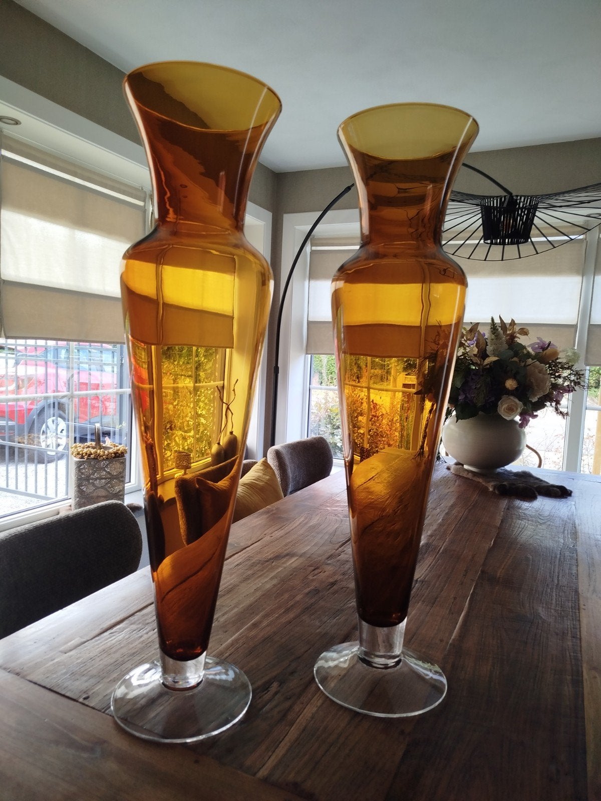 Vintage Amberkleurige Glazen Kelkvaas - 80 cm Hoog, Ophalen