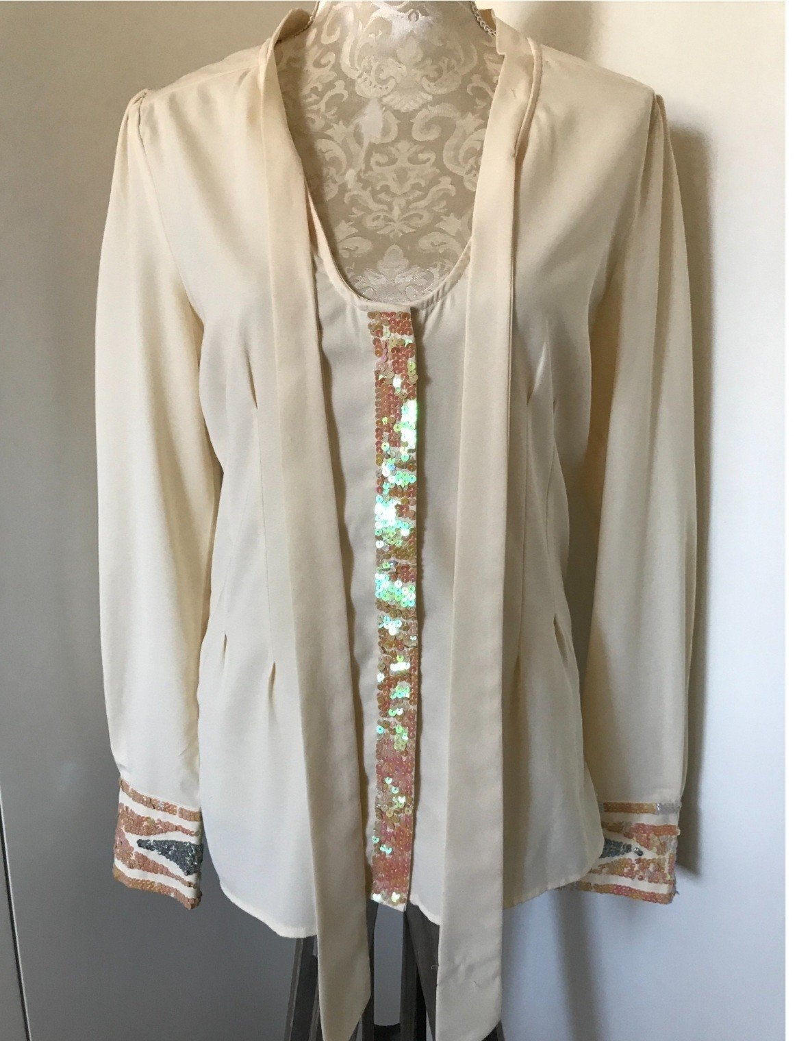 Cremekleurige Blouse met Pailletten, Kleding | Dames, Blouses en Tunieken, Ophalen of Verzenden, Zo goed als nieuw, Maat 36 (S)