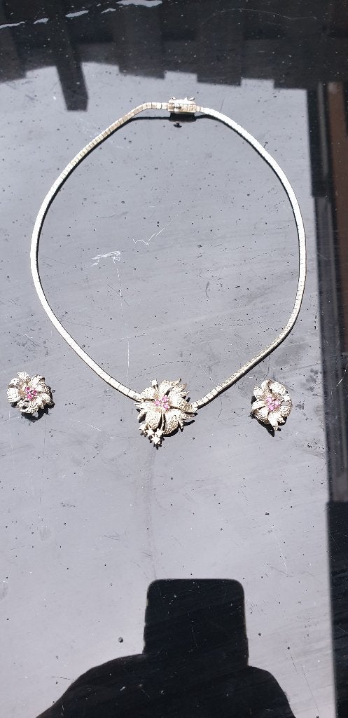 Antiek 835 Zilveren sieraden set Collie met oorbellen, Ophalen of Verzenden, Zilver, Ketting, Verguld