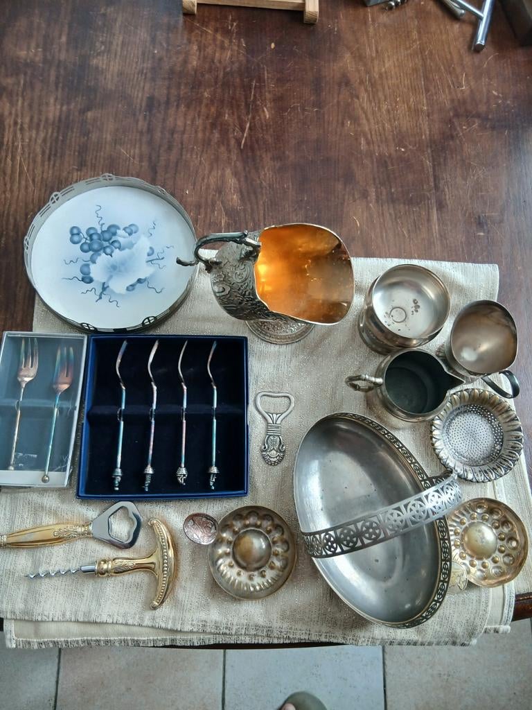 Diverse verzameling verzilverdewerk en metalen voorwerpen, Antiek en Kunst, Ophalen of Verzenden