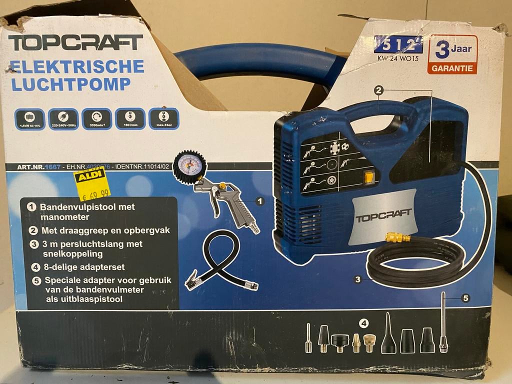 Topcraft Elektrische Luchtpomp / Compressor, Auto diversen, Onderhoudsmiddelen, Ophalen of Verzenden
