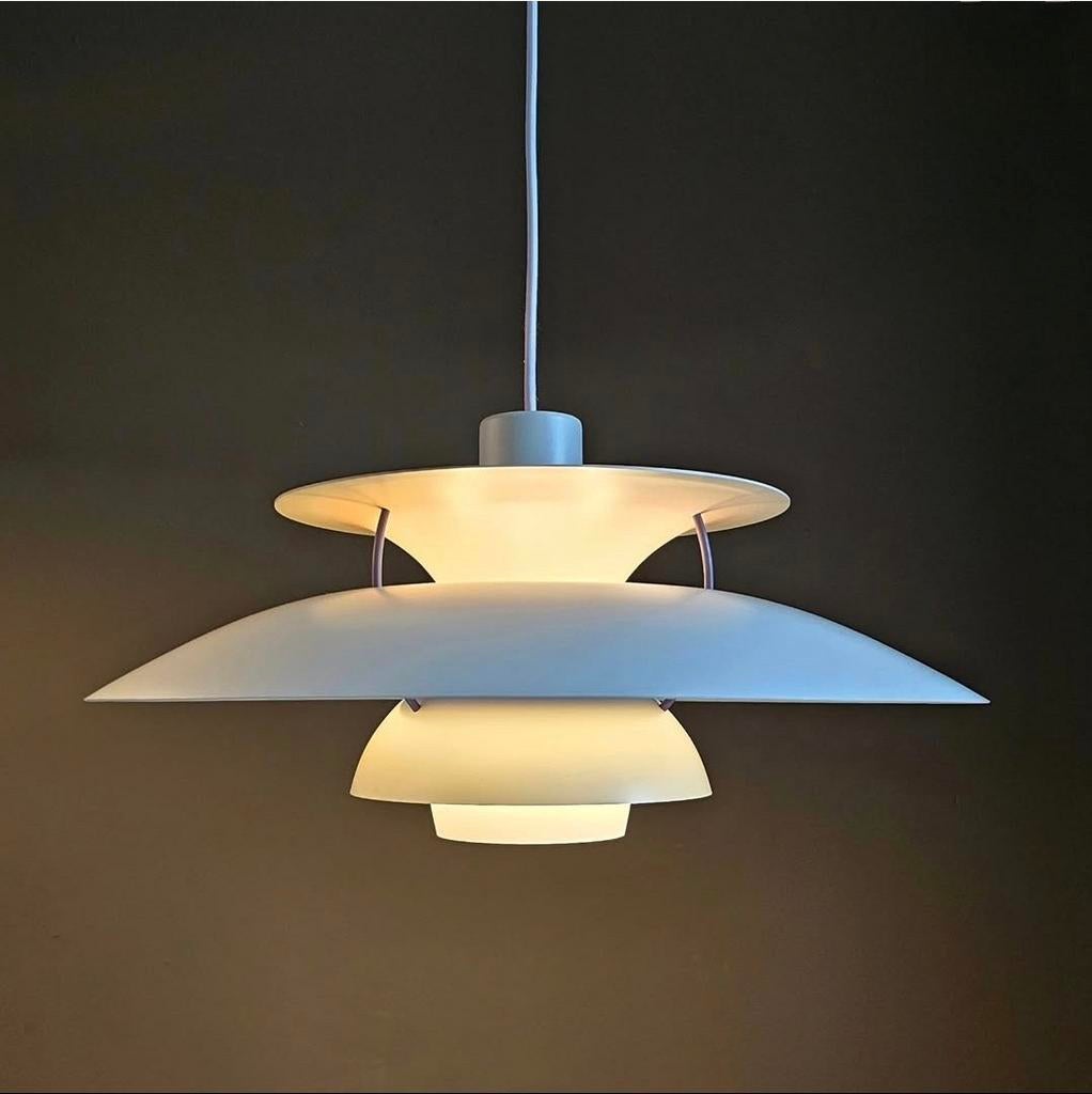 Ophangklaar witte PH5 Louis Poulsen - Vintage Deens design, Ophalen of Verzenden, Zo goed als nieuw, X, Metaal