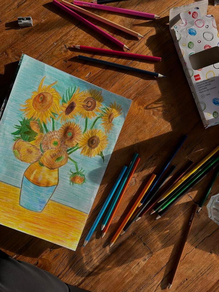 Potloodtekening Vincent van Gogh - Zonnebloemen, Ophalen of Verzenden