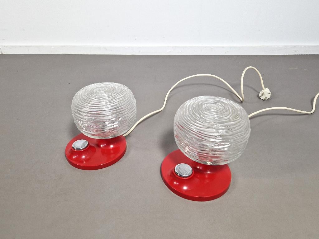 Een paar Hillebrand Space Age nachtlampjes, jaren 70, Huis en Inrichting, Lampen | Tafellampen, Gebruikt, -, -, Vintage, design, set, rood, space age, Hillebrand, nachtlampjes