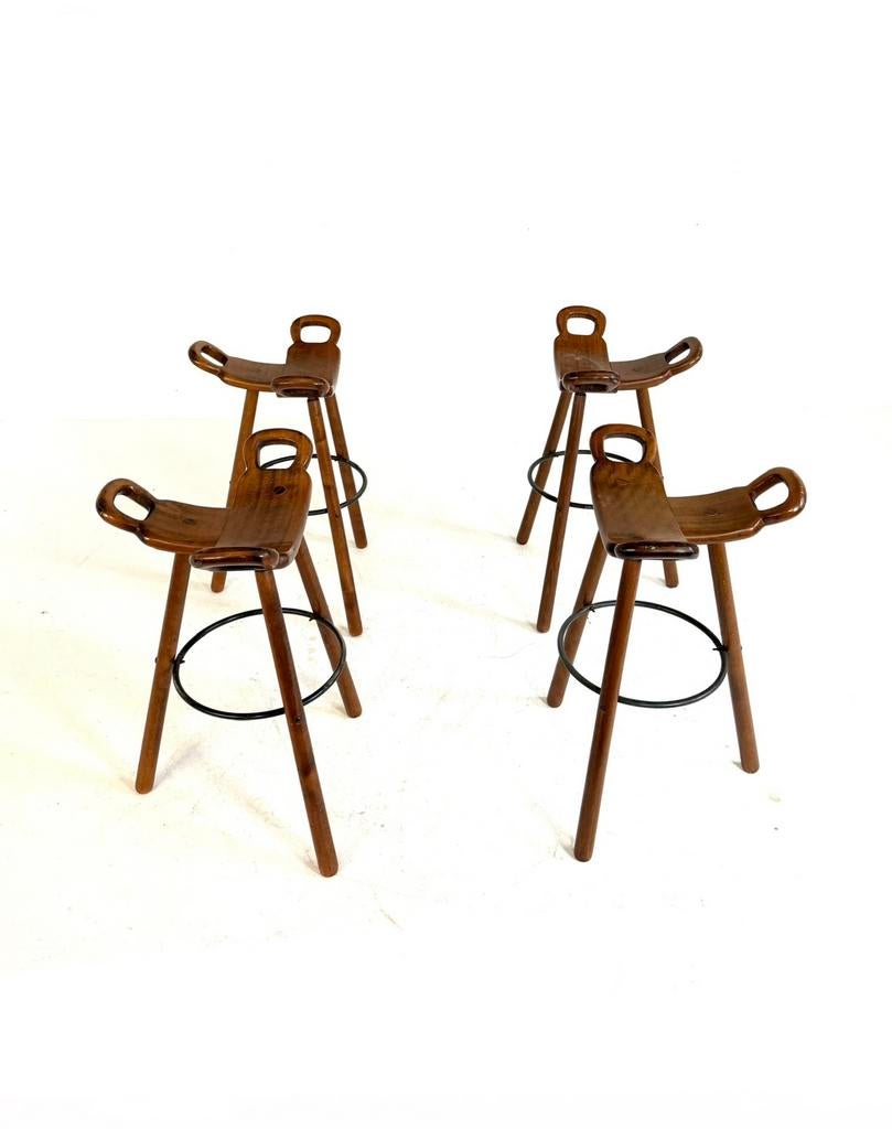 Set van 4 vintage ‘Marbella’ barkrukken ‘60, Huis en Inrichting, Met voetsteun, 60 tot 90 cm, Ophalen of Verzenden, Zo goed als nieuw
