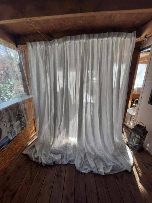 1xWitte vitrage met haakjes, B221cm x H252cm, Ophalen of Verzenden, Gebruikt, 200 cm of meer, 200 cm of meer