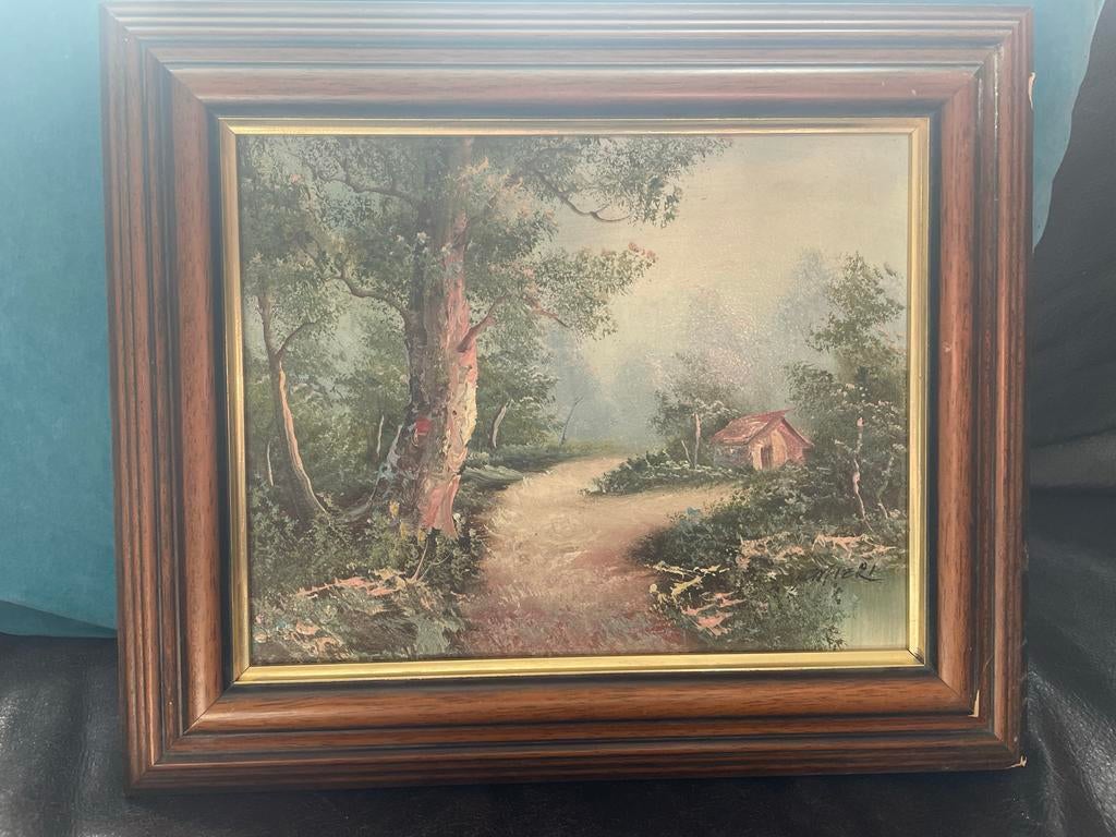 Olieverf Schilderijen met boslandschap en bergen., Ophalen of Verzenden