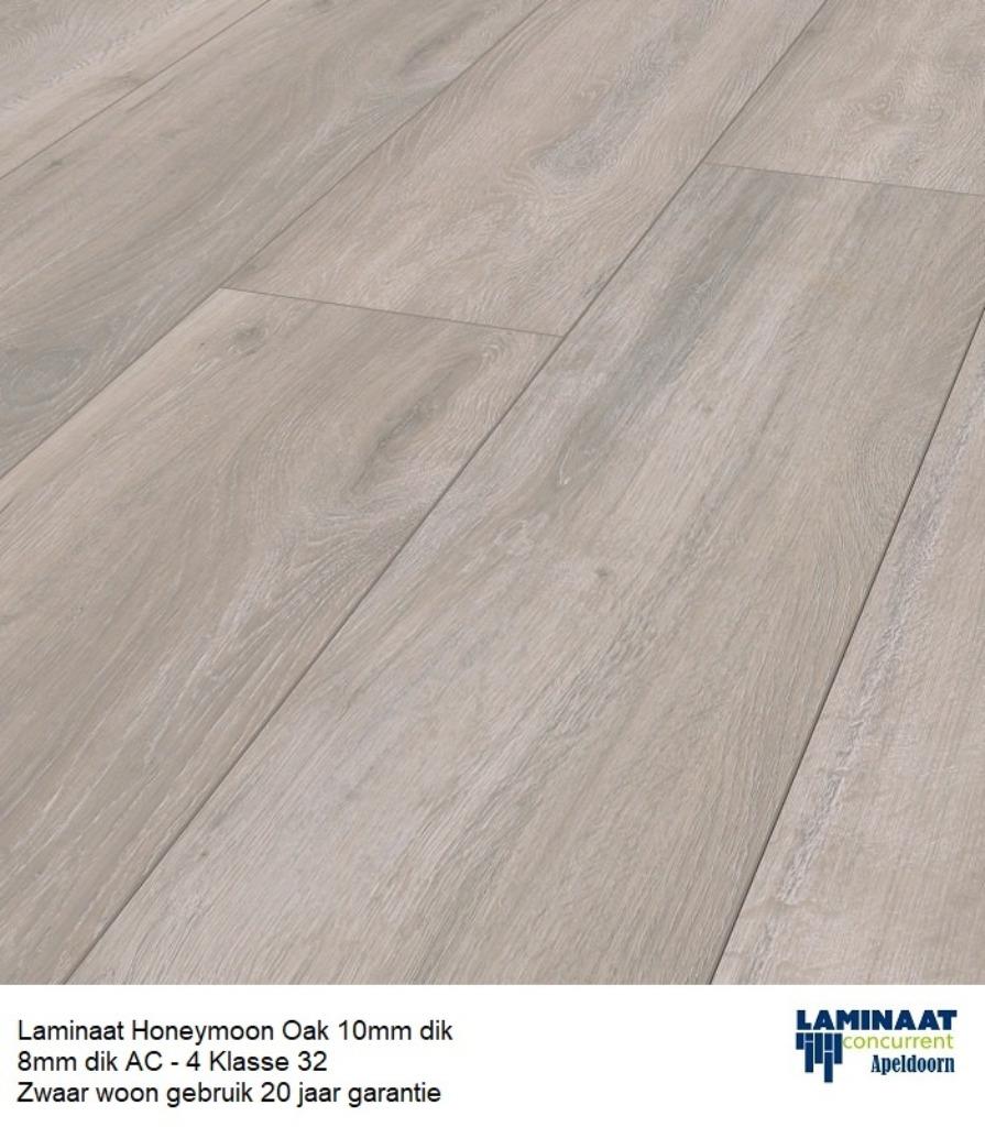 Laminaat Honeymoon 10mm dik massieve plank €11,95m2, 75 m² of meer, Nieuw, Ophalen of Verzenden, Grijs