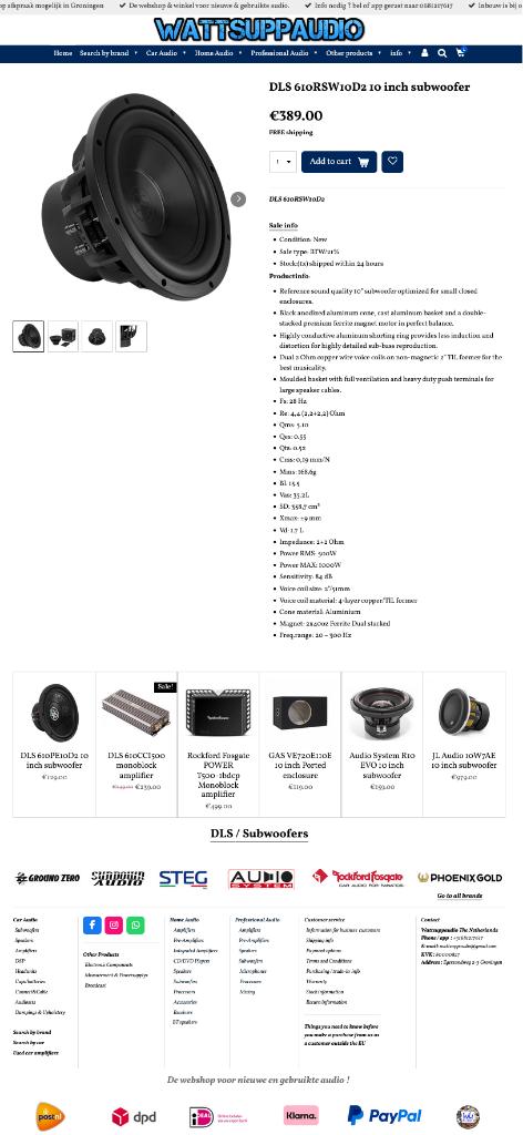 DLS Reference 610RSW10D2 10 inch subwoofer, Info@optimount.nl, Nieuw, Ophalen of Verzenden, Anholtseweg 48A 7091 HB DINXPERLO