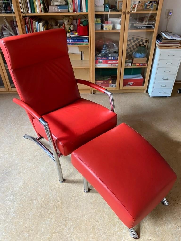 Fauteuil: Leolux Helical met hocker, Ophalen of Verzenden, Gebruikt, 75 tot 100 cm, 50 tot 75 cm