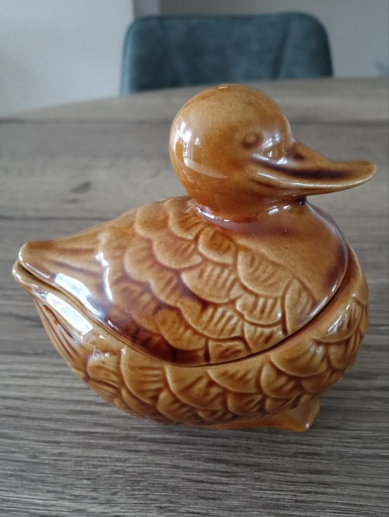 Vintage aardewerk eend. Opbergeend, Ophalen of Verzenden, Gebruikt, Overige vormen, Steen of Aardewerk